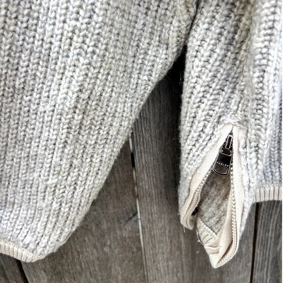 Varley | Darwell Two-Tone Oversized Mock Neck Chunky Knit Sweater Cashew Size M - Picture 6 of 11